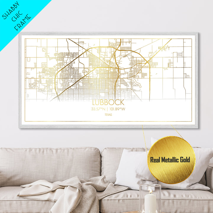 Lubbock Texas City street map, Metallic Gold Print, Metal Art, wood framed map, black and gold, Street Map Art, Best Friend Gifts