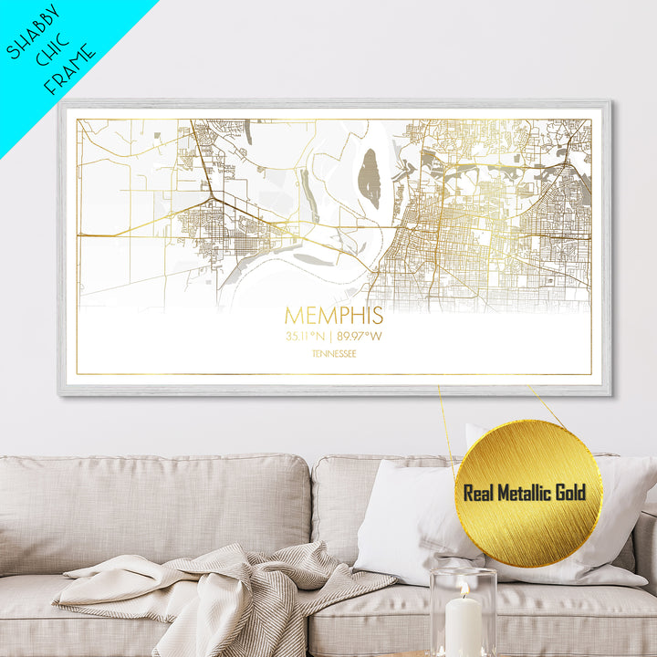 Memphis Tennessee City Poster, Metallic Gold Art, Metal Art, real wood frames, black and gold, Street Map Art, Housewarming Gift