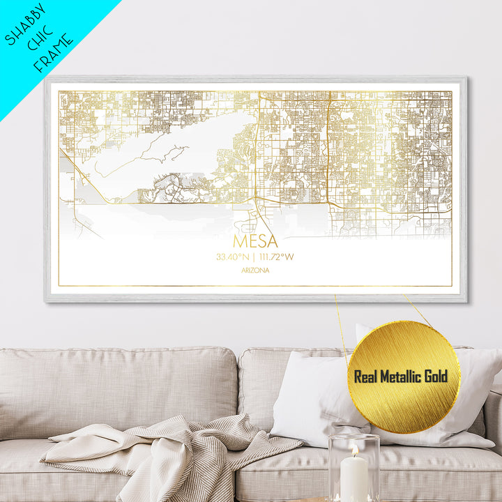 Mesa Arizona City street map, Metallic Gold Print, Metal Art, wood framed map, black and gold, Modern Wall Art, Street Map Wall Art