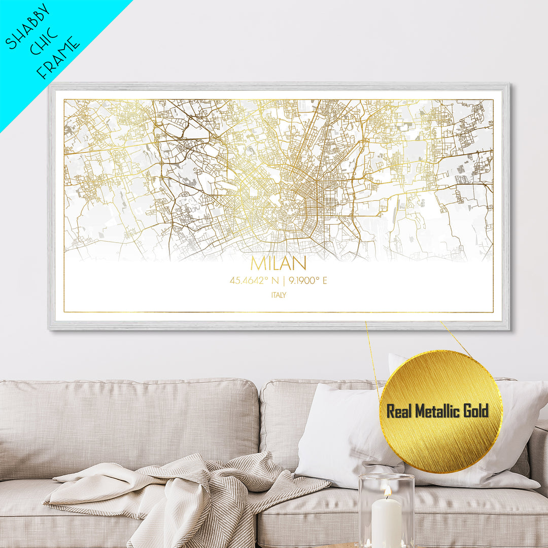 Milan Italy City street map, Metallic Gold Print, Metal Art, wood framed map, black and gold, Street Map Wall Art, Best Friend Gifts