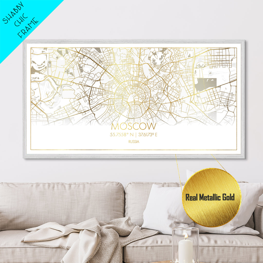 Moscow Russia City Poster, Metallic Gold Art, Metal Art, real wood frames, black and gold, Street Map Art, College Dorm Décor