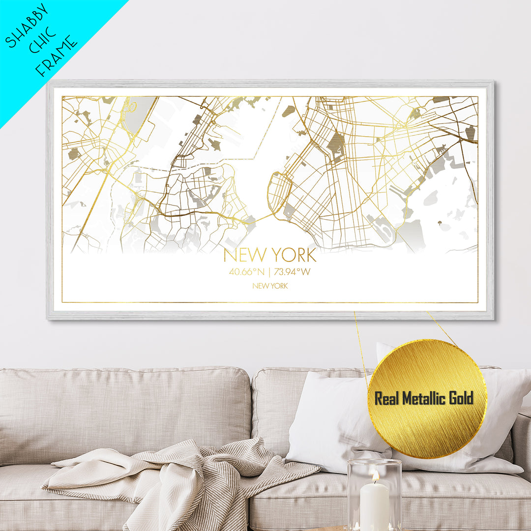 New York New York City Poster, Metallic Gold Art, Metal Art, real wood frames, black and gold, Street Map Art, College Dorm Décor