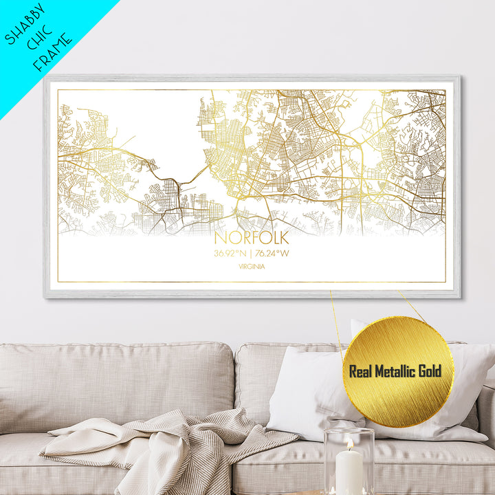 Norfolk Virginia City street map, Metallic Gold Print, Metal Art, wood framed map, black and gold, Street Map Wall Art, Best Friend Gifts