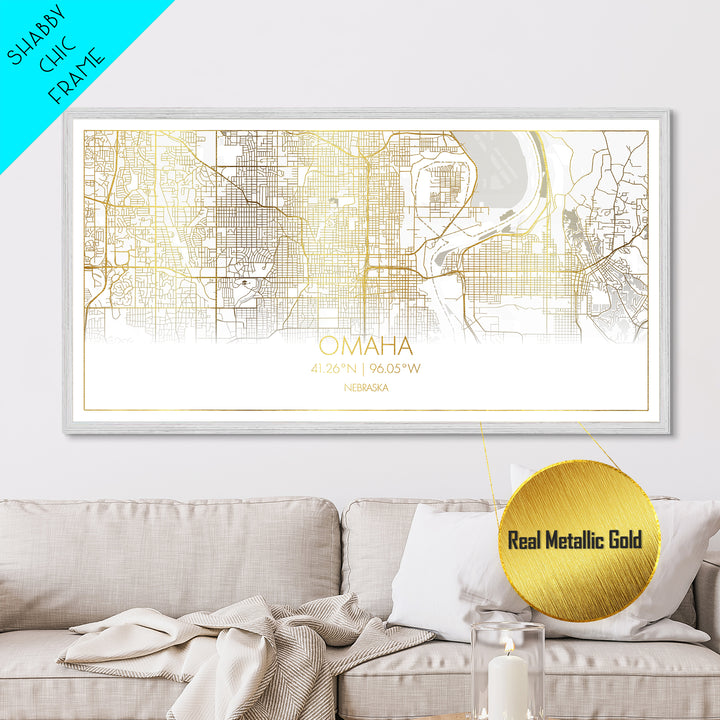 Omaha Nebraska City Poster, Metallic Gold Art, Metal Art, real wood frames, black and gold, Street Map Art, Best Friend Gifts