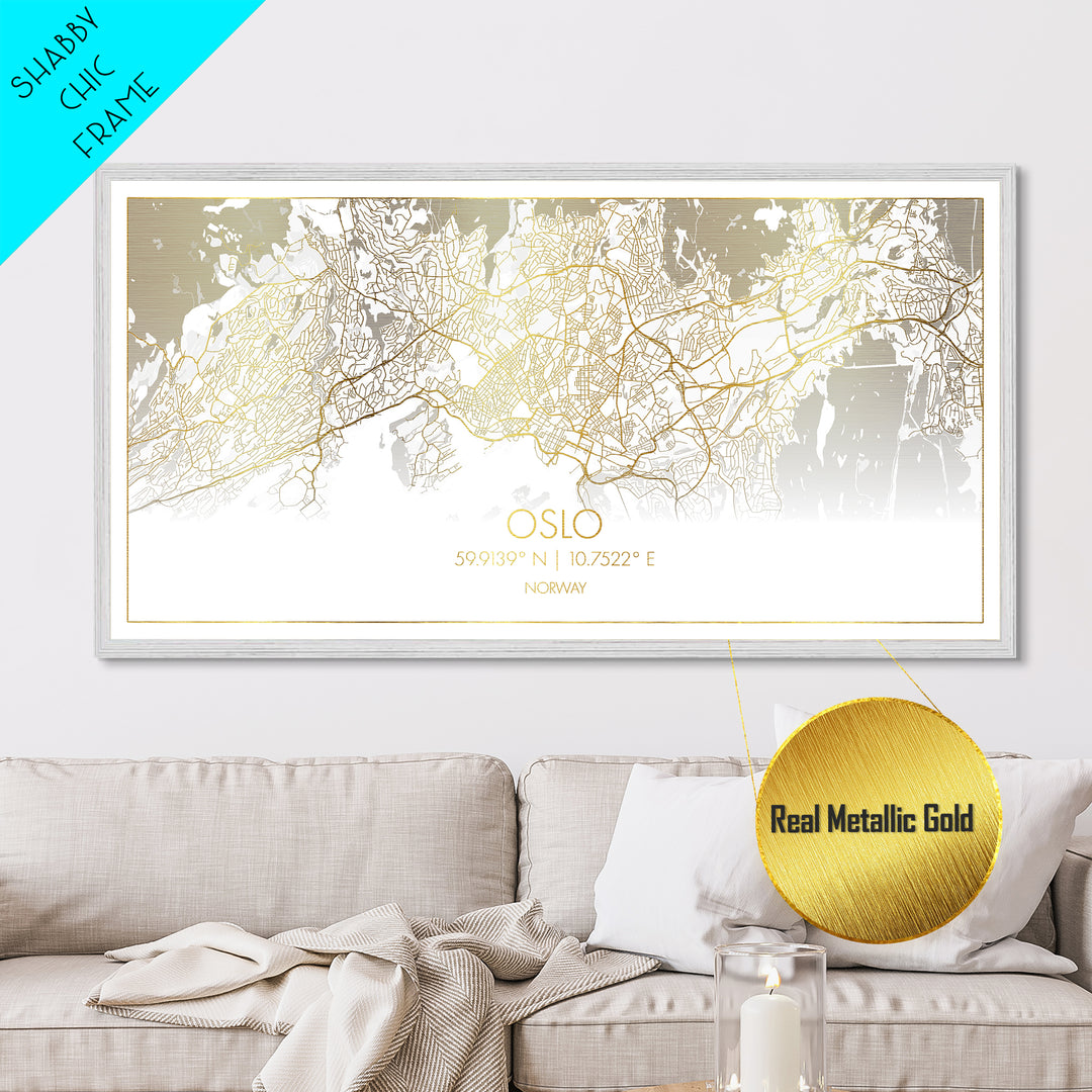 Oslo Norway City street map, Metallic Gold Print, Metal Art, wood framed map, black and gold, Street Map Art, Minimalist Wall Art