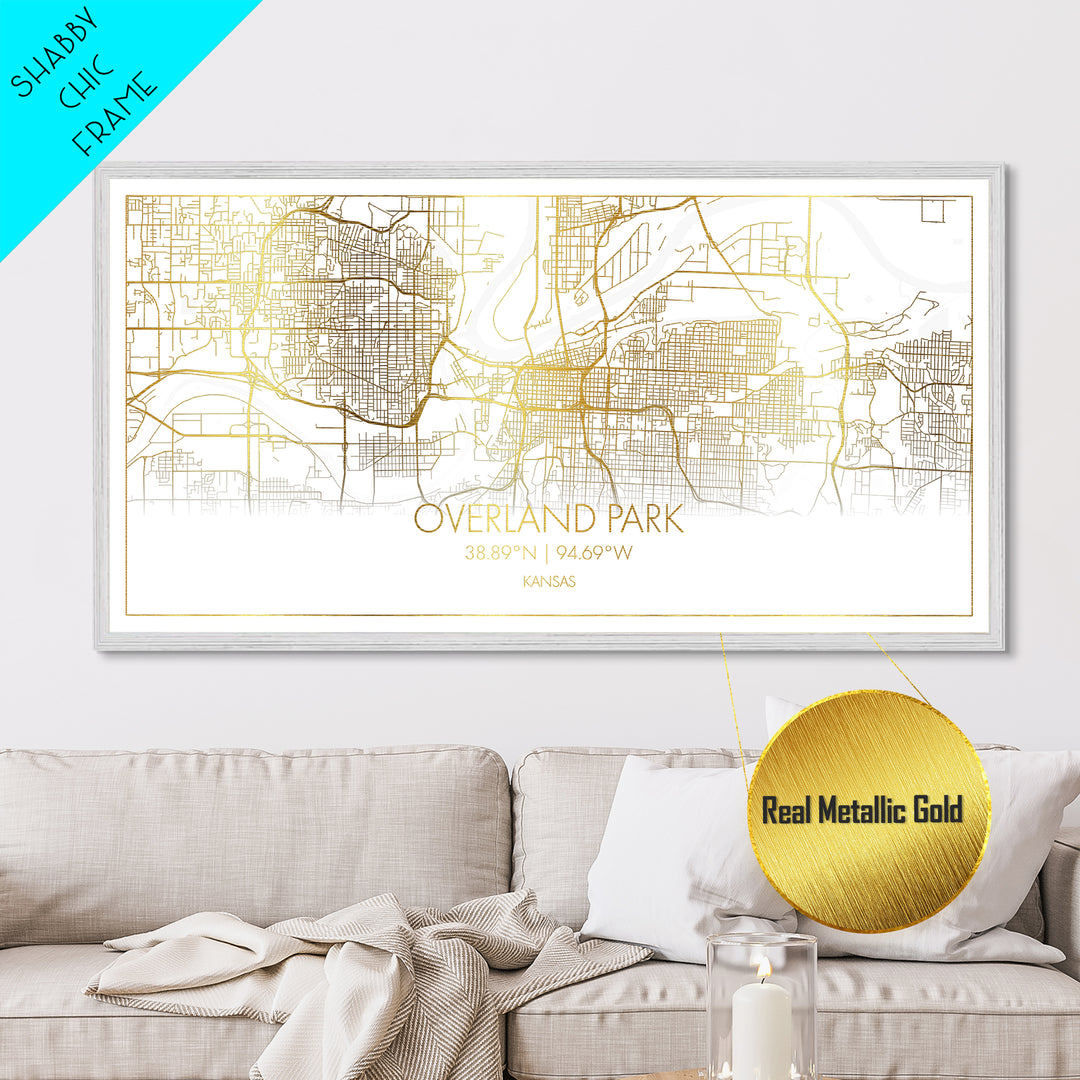 Overland Park Kansas City Poster, Metallic Gold Art, Metal Art, real wood frames, black and gold, Street Map Wall Art, Modern Wall Art