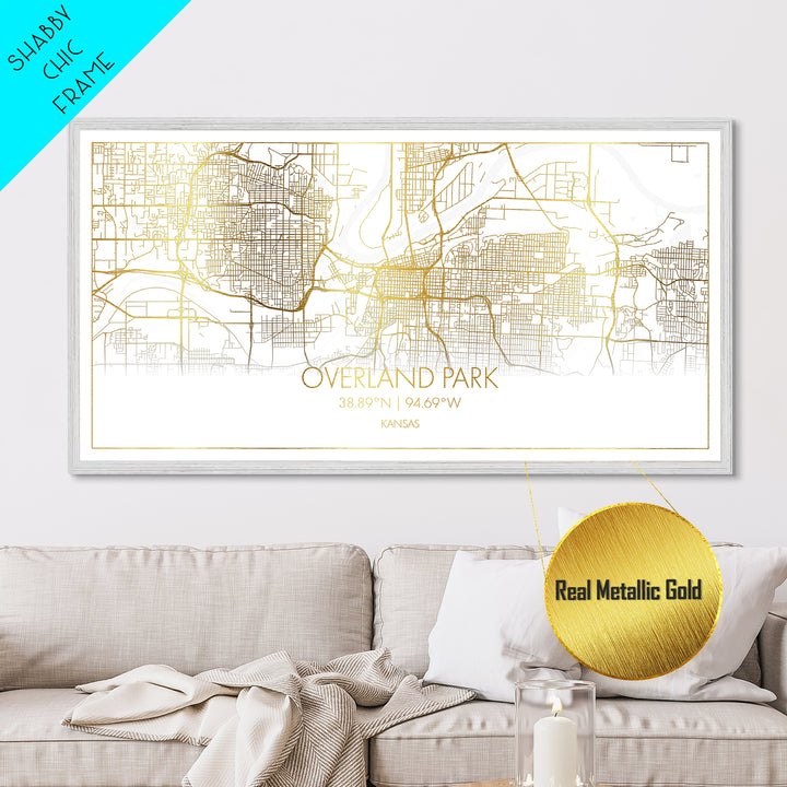 Overland Park Kansas City Poster, Metallic Gold Art, Metal Art, real wood frames, black and gold, Street Map Wall Art, Modern Wall Art