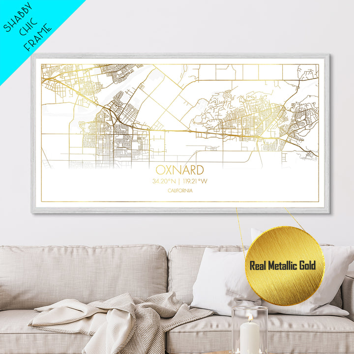 Oxnard California City street map, Metallic Gold Print, Metal Art, wood framed map, black and gold, Street Map Art, Housewarming Gift