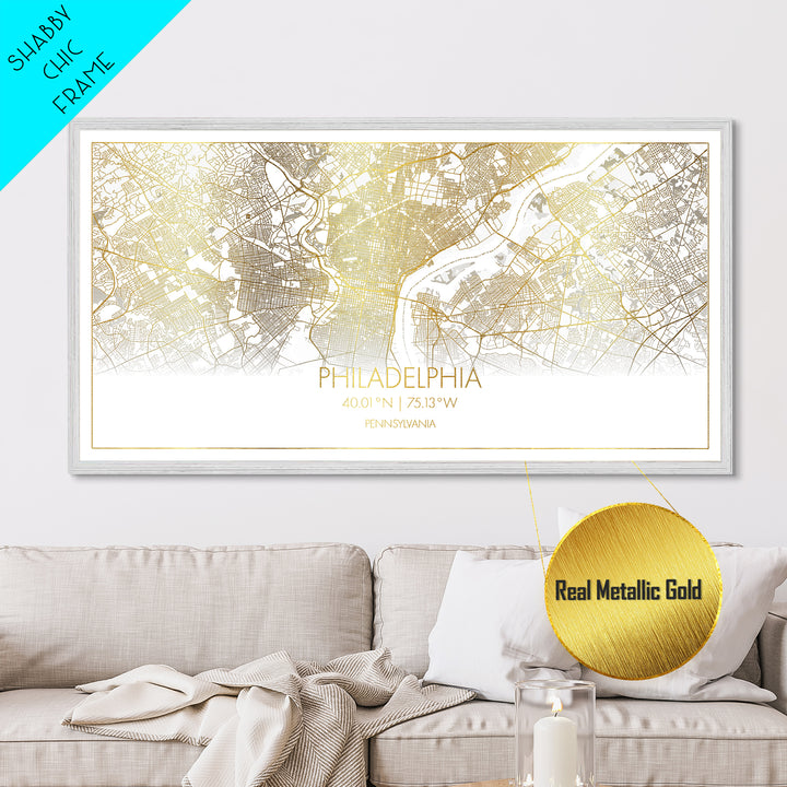 Philadelphia Pennsylvania City street map, Metallic Gold Print, Metal Art, wood framed map, black and gold, Street Map Art, Housewarming Gift
