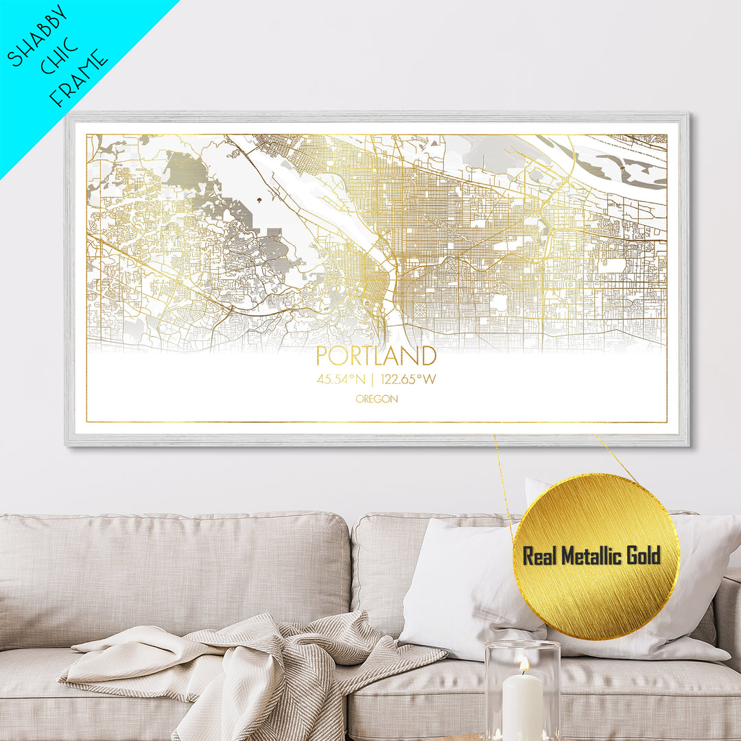 Portland Oregon City street map, Metallic Gold Print, Metal Art, wood framed map, black and gold, Street Map Art, Travel Poster