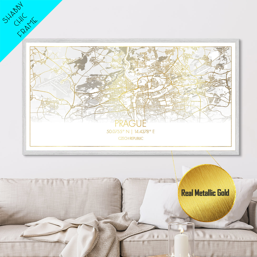 Prague Czech Republic City street map, Metallic Gold Print, Metal Art, wood framed map, black and gold, Street Map Art, Travel Poster