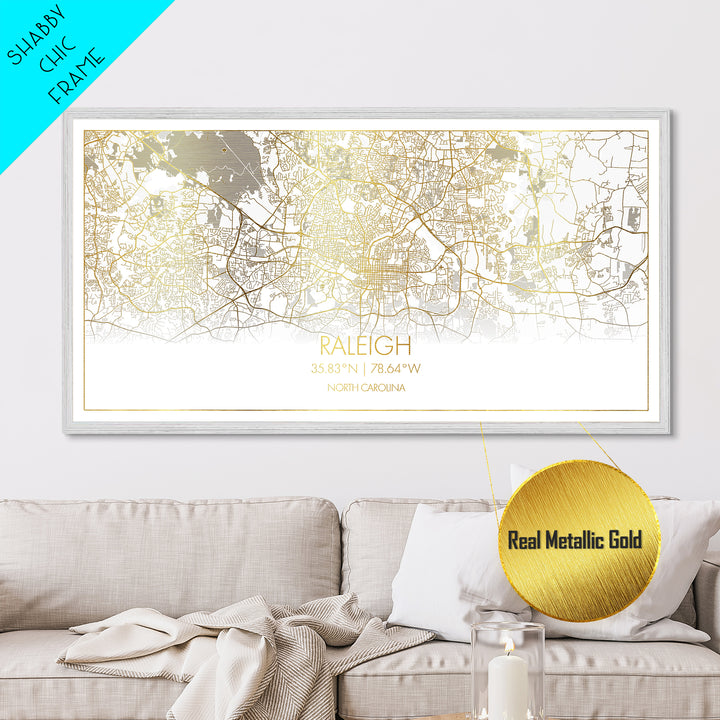 Raleigh North Carolina City street map, Metallic Gold Print, Metal Art, wood framed map, black and gold, Street Map Art, Minimalist Wall Art