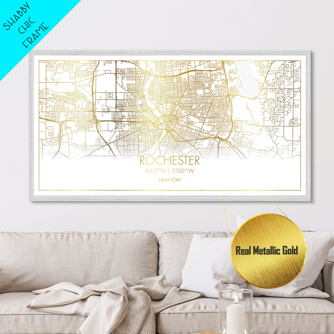 Rochester New York City Poster, Metallic Gold Art, Metal Art, real wood frames, black and gold, Street Map Wall Art, Gold Street Map Art