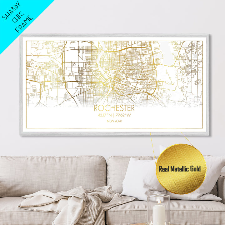 Rochester New York City Poster, Metallic Gold Art, Metal Art, real wood frames, black and gold, Street Map Wall Art, Gold Street Map Art