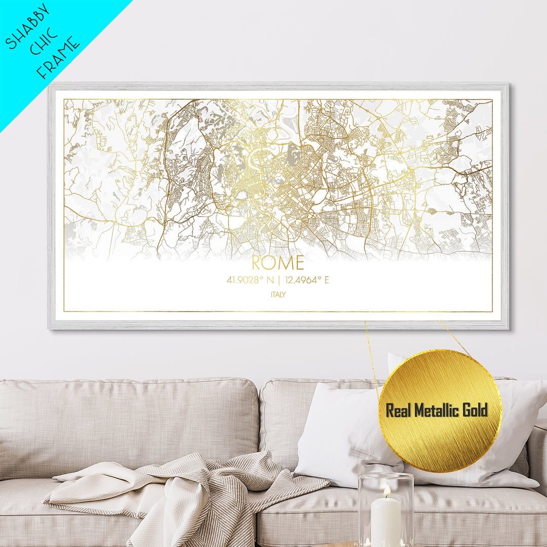 Rome Italy City street map, Metallic Gold Print, Metal Art, wood framed map, black and gold, Street Map Art, Modern Wall Art