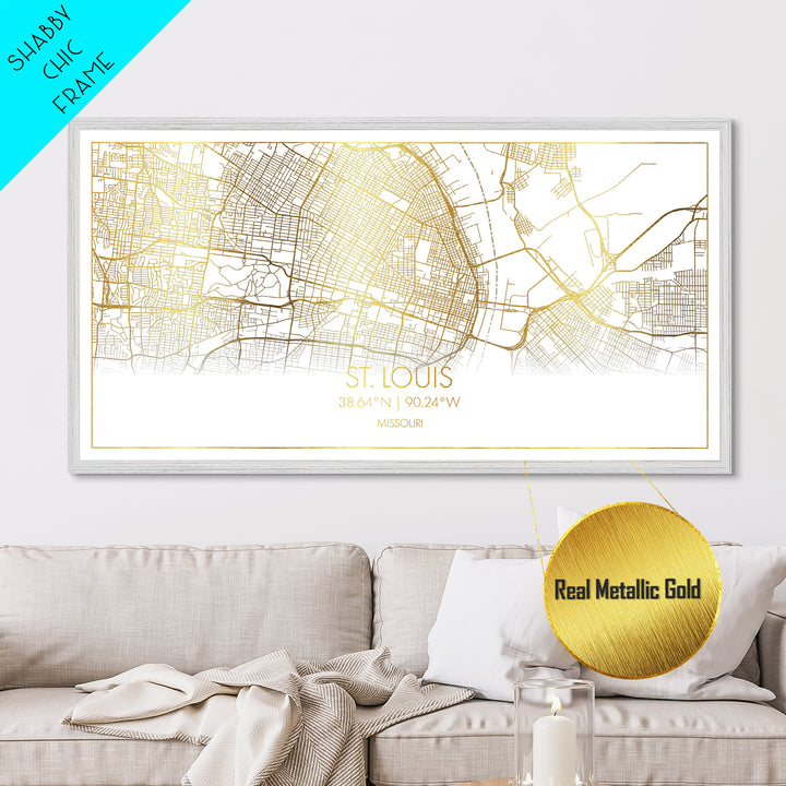 St. Louis Missouri City street map, Metallic Gold Print, Metal Art, wood framed map, black and gold, Street Map Art, Gold Street Map Art