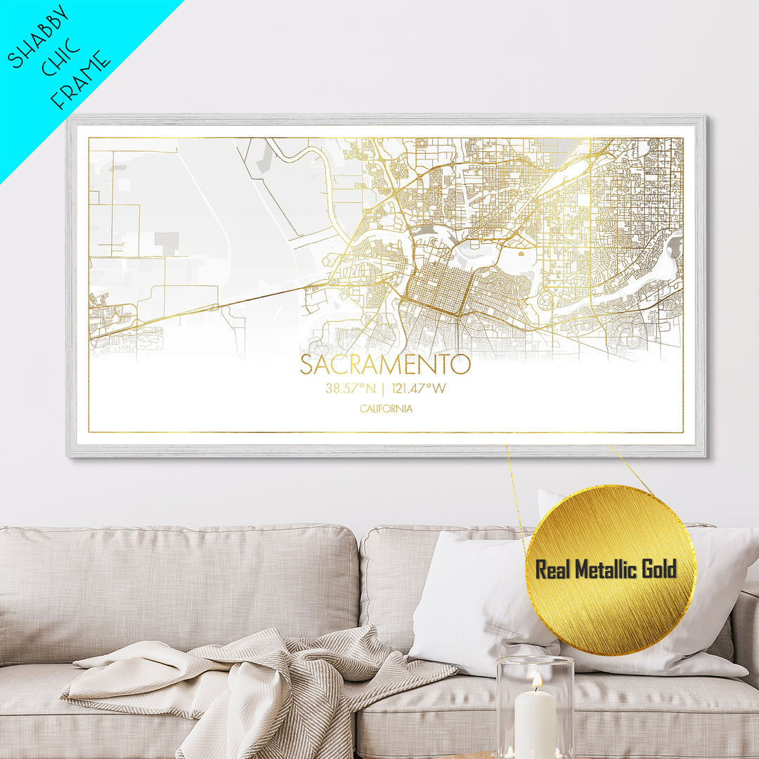 Sacramento California City Poster, Metallic Gold Art, Metal Art, real wood frames, black and gold, Street Map Wall Art, Minimalist Wall Art