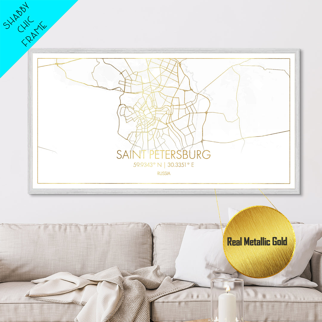 Saint Petersburg Russia City street map, Metallic Gold Print, Metal Art, wood framed map, black and gold, Street Map Art, Real Wood Frames