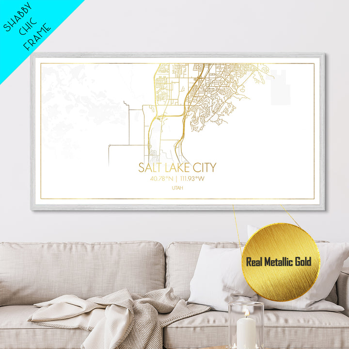 Salt Lake City Utah City street map, Metallic Gold Print, Metal Art, wood framed map, black and gold, Street Map Art, Best Friend Gifts