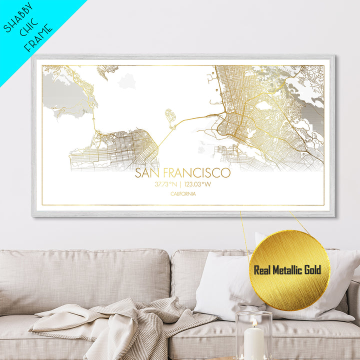 San Francisco California City street map, Metallic Gold Print, Metal Art, wood framed map, black and gold, Street Map Art, Gold Street Map Art
