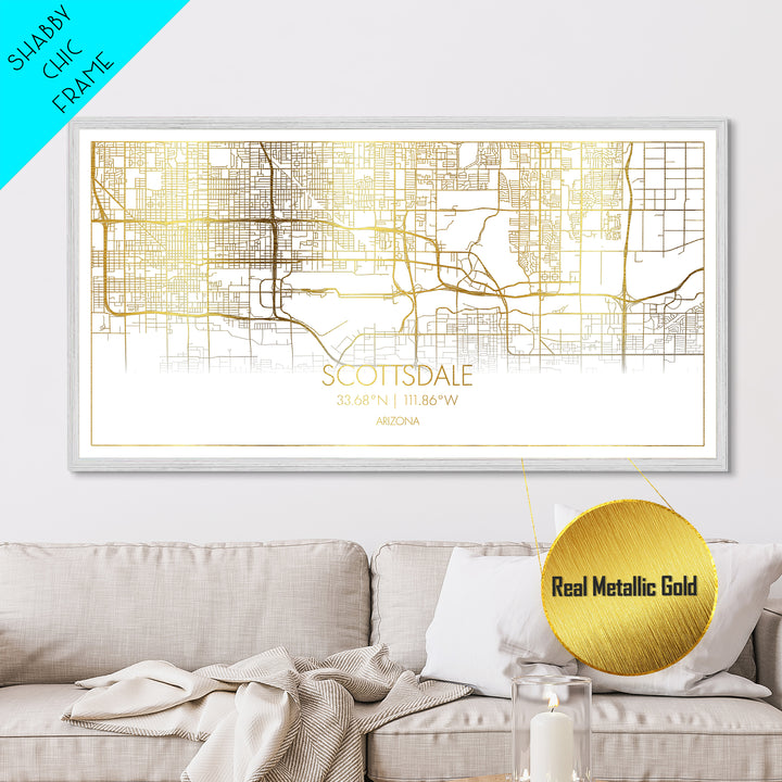 Scottsdale Arizona City Poster, Metallic Gold Art, Metal Art, real wood frames, black and gold, Street Map Wall Art, Map Art