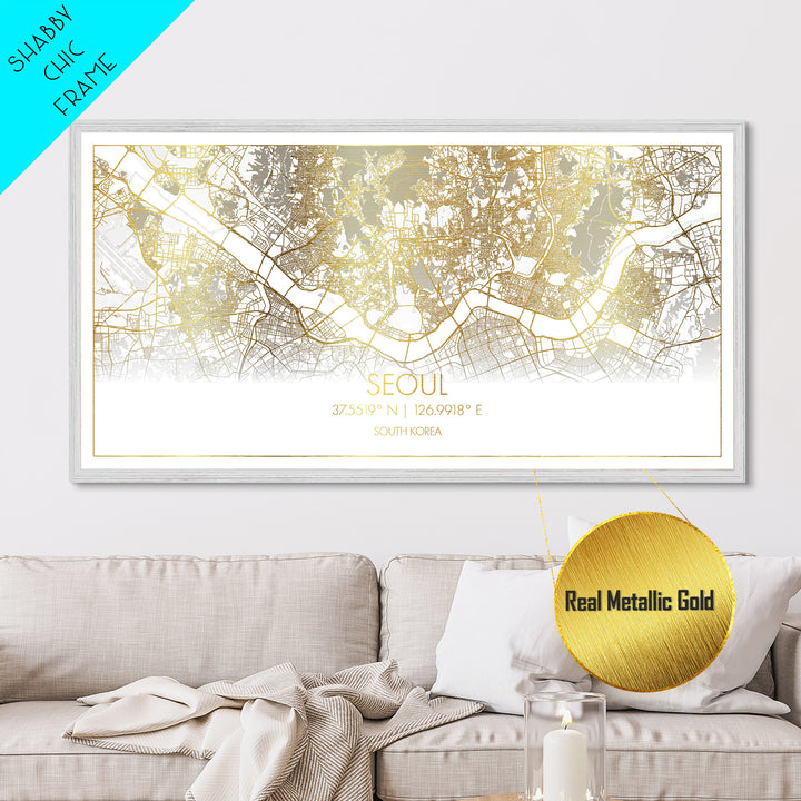 Seoul South Korea City Poster, Metallic Gold Art, Metal Art, real wood frames, black and gold, Street Map Wall Art, Office Decor