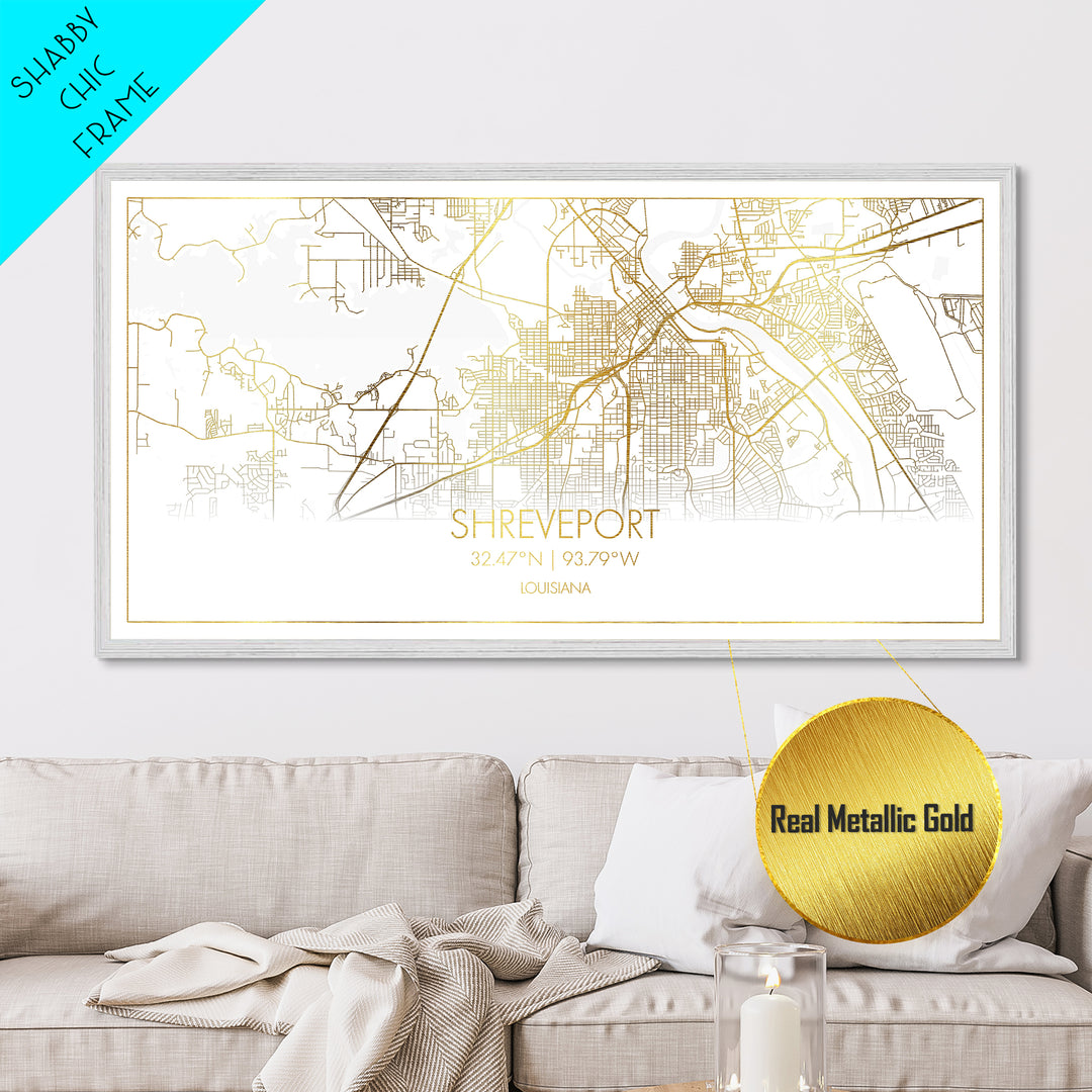 Shreveport Louisiana City street map, Metallic Gold Print, Metal Art, wood framed map, black and gold, Street Map Art, Real Wood Frames
