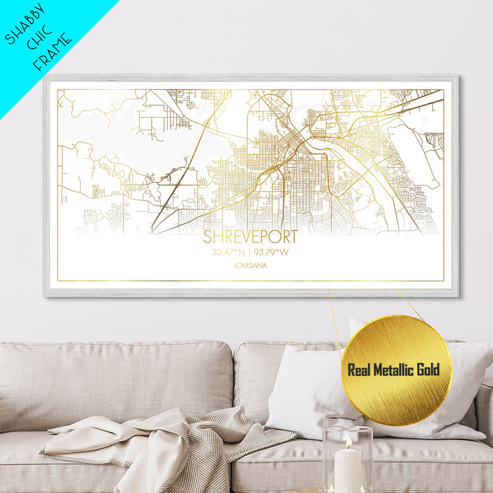 Shreveport Louisiana City street map, Metallic Gold Print, Metal Art, wood framed map, black and gold, Street Map Art, Real Wood Frames