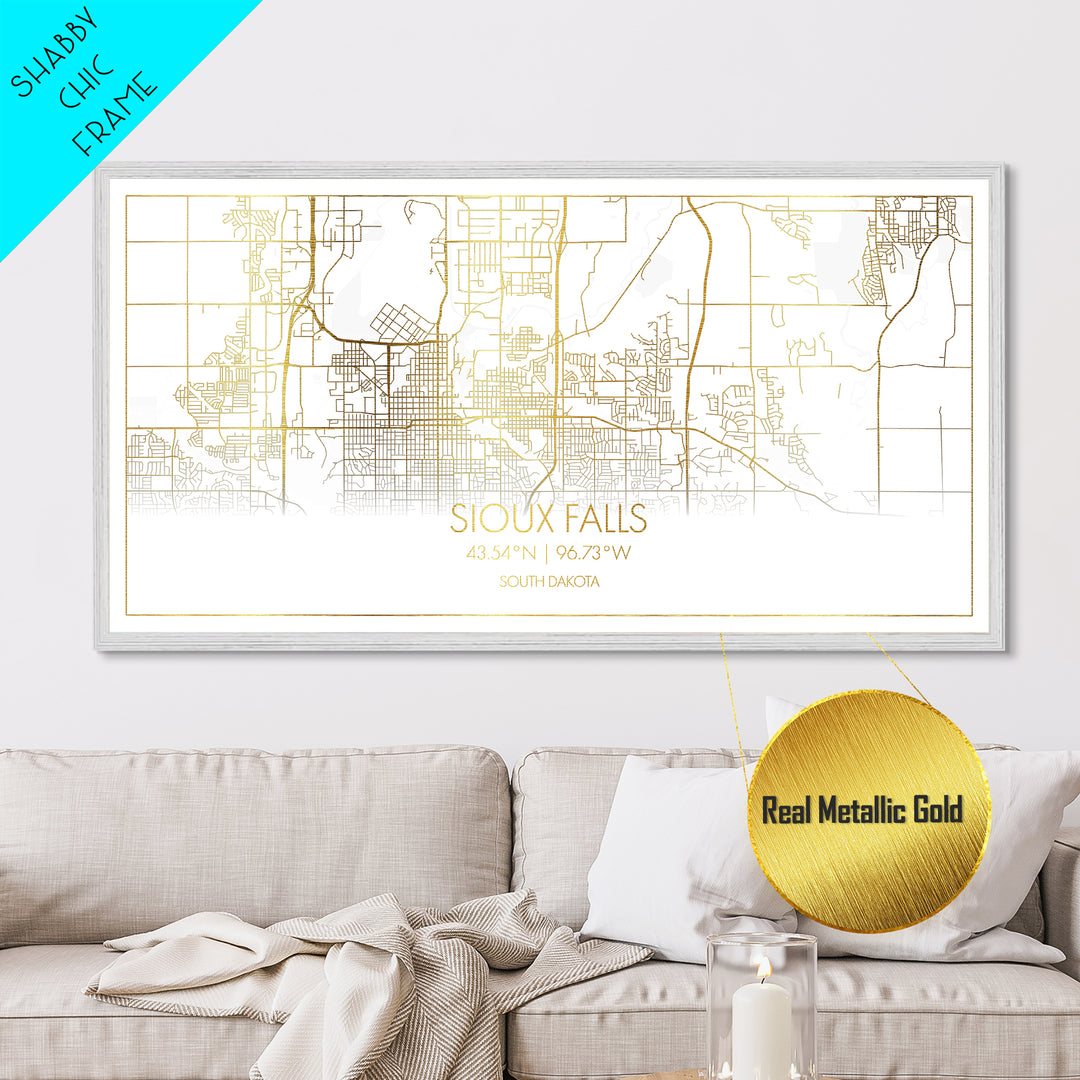Sioux Falls South Dakota City street map, Metallic Gold Print, Metal Art, wood framed map, black and gold, Street Map Art, Best Friend Gifts