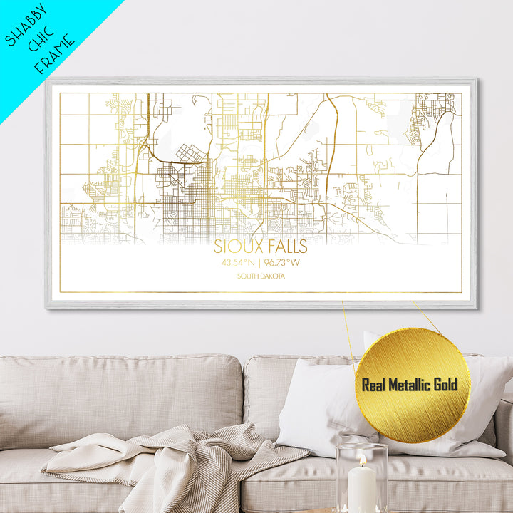 Sioux Falls South Dakota City street map, Metallic Gold Print, Metal Art, wood framed map, black and gold, Street Map Art, Best Friend Gifts