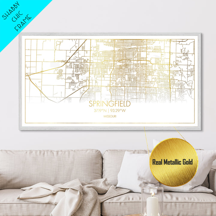 Springfield Missouri City Poster, Metallic Gold Art, Metal Art, real wood frames, black and gold, Street Map Wall Art, Minimalist Wall Art