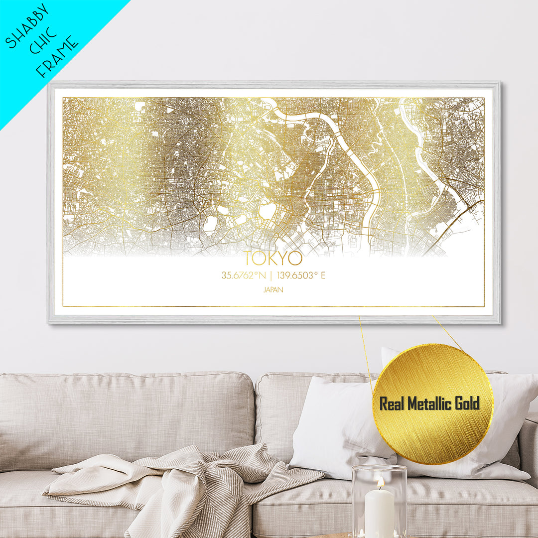 Tokyo Japan City Poster, Metallic Gold Art, Metal Art, real wood frames, black and gold, Street Map Wall Art, Minimalist Wall Art