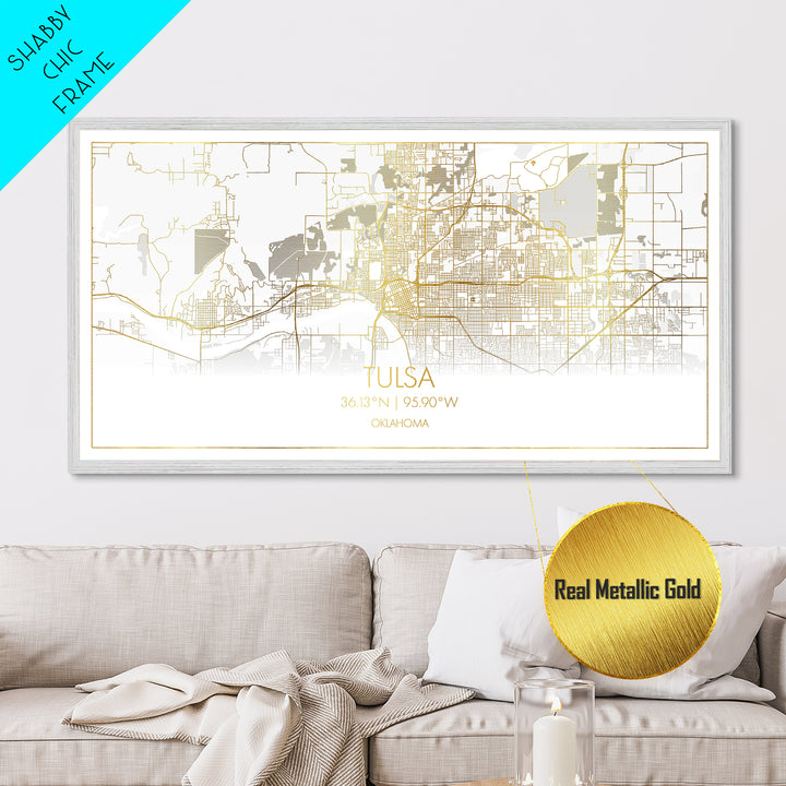 Tulsa Oklahoma City Poster, Metallic Gold Art, Metal Art, real wood frames, black and gold, Street Map Wall Art, Modern Wall Art