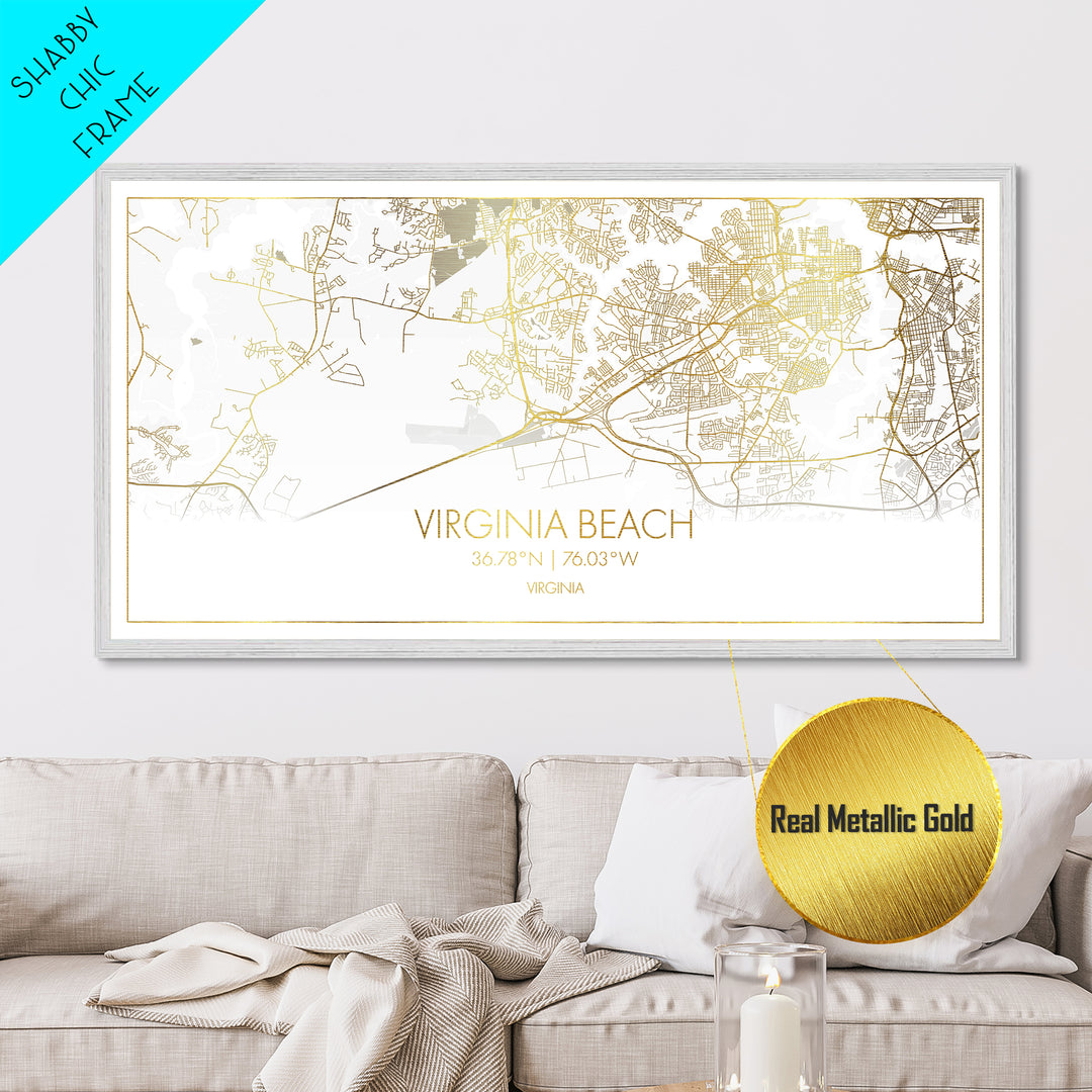 Virginia Beach Virginia City Poster, Metallic Gold Art, Metal Art, real wood frames, black and gold, Street Map Wall Art, Best Friend Gifts