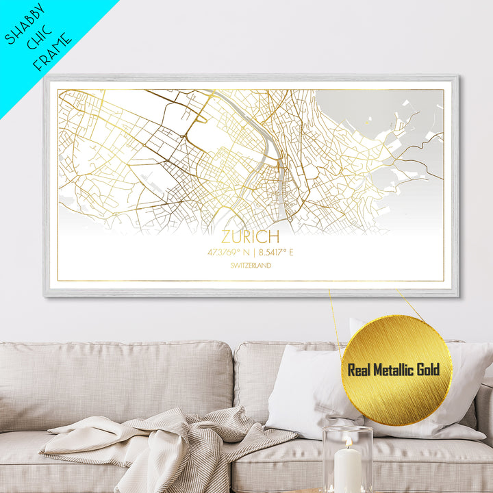 Zurich Switzerland City street map, Metallic Gold Print, Metal Art, wood framed map, black and gold, Street Map Art, Best Friend Gifts