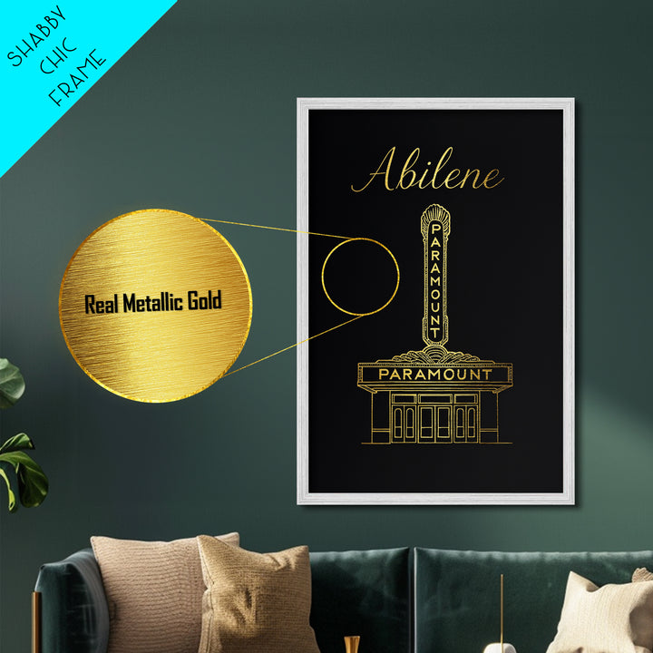 Abilene Texas Art, Metallic Gold Print, Wood Framed Art, Metal Art, Minimalist Wall Art, Anniversary Travel Gift