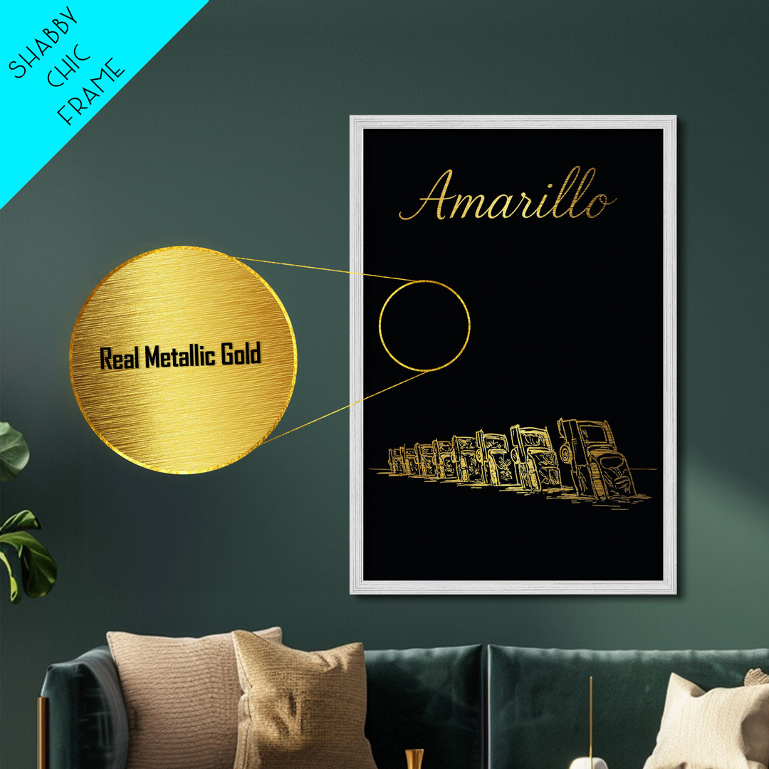 Amarillo Texas Art, Metallic Gold Print, Wood Framed Art, Metal Art, Office Decor, Retirement Travel Gift, College Dorm Gift