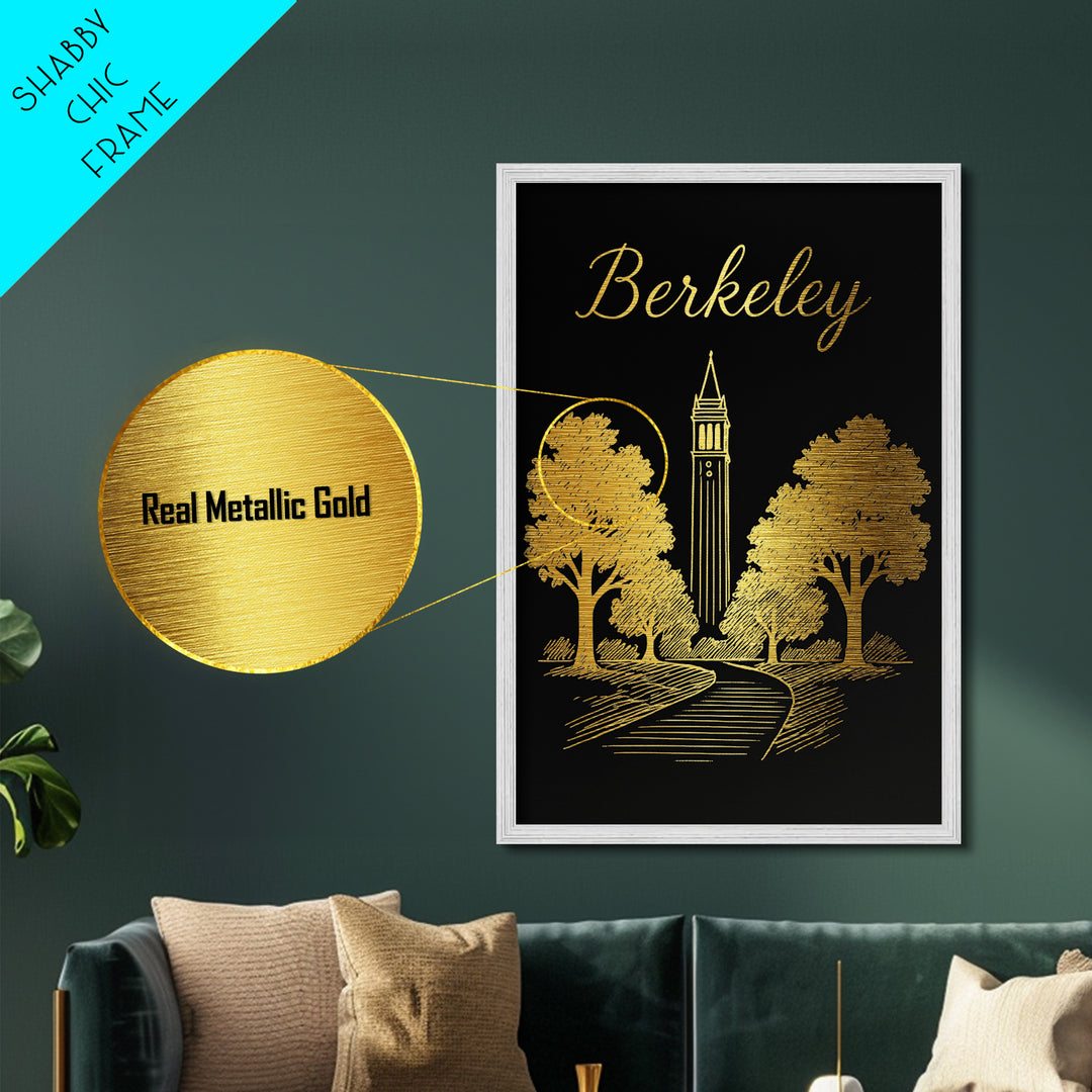 Berkeley California Art, Metallic Gold Print, Wood Framed Art, Metal Art, Minimalist Wall Art, Birthday Travel Gift, Anniversary Travel Gift
