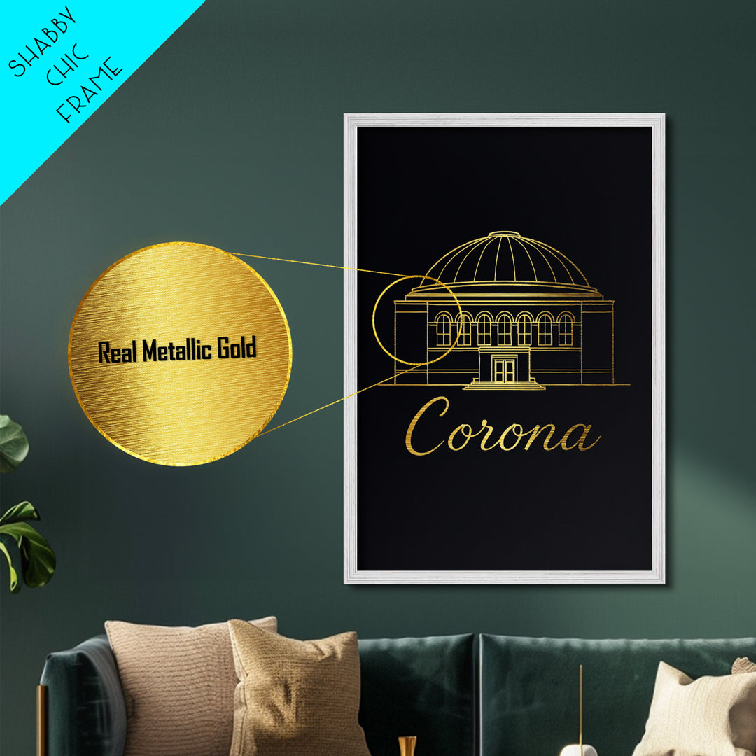 Corona California Travel, Metallic Gold Print, Wood Framed Art, Metal Art, Minimalist Wall Art, Anniversary Gift, Bedroom Wall Art