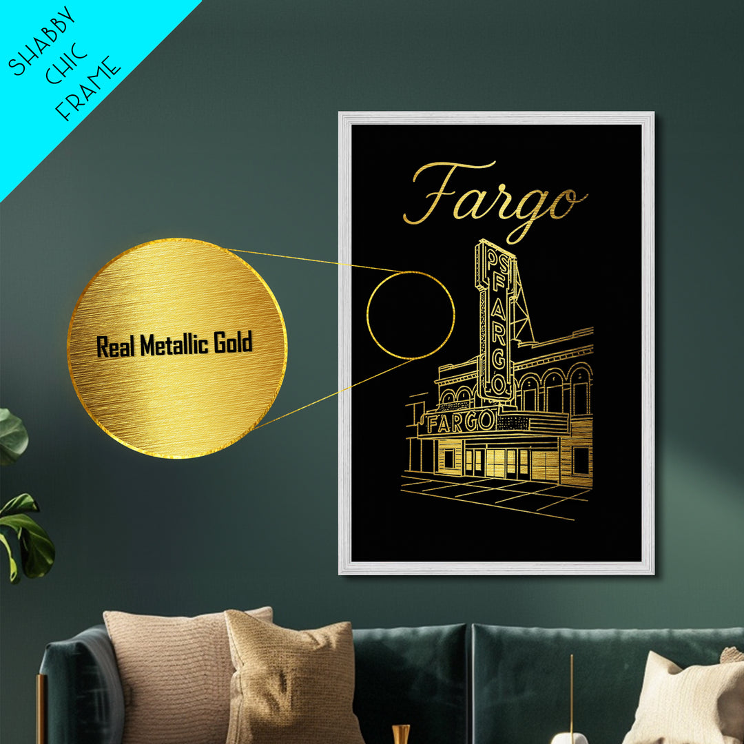 Fargo North Dakota Travel, Metallic Gold Art, Wood Framed Art, Metal Art, Modern Wall Art, Graduation Gift, Entryway Wall Print