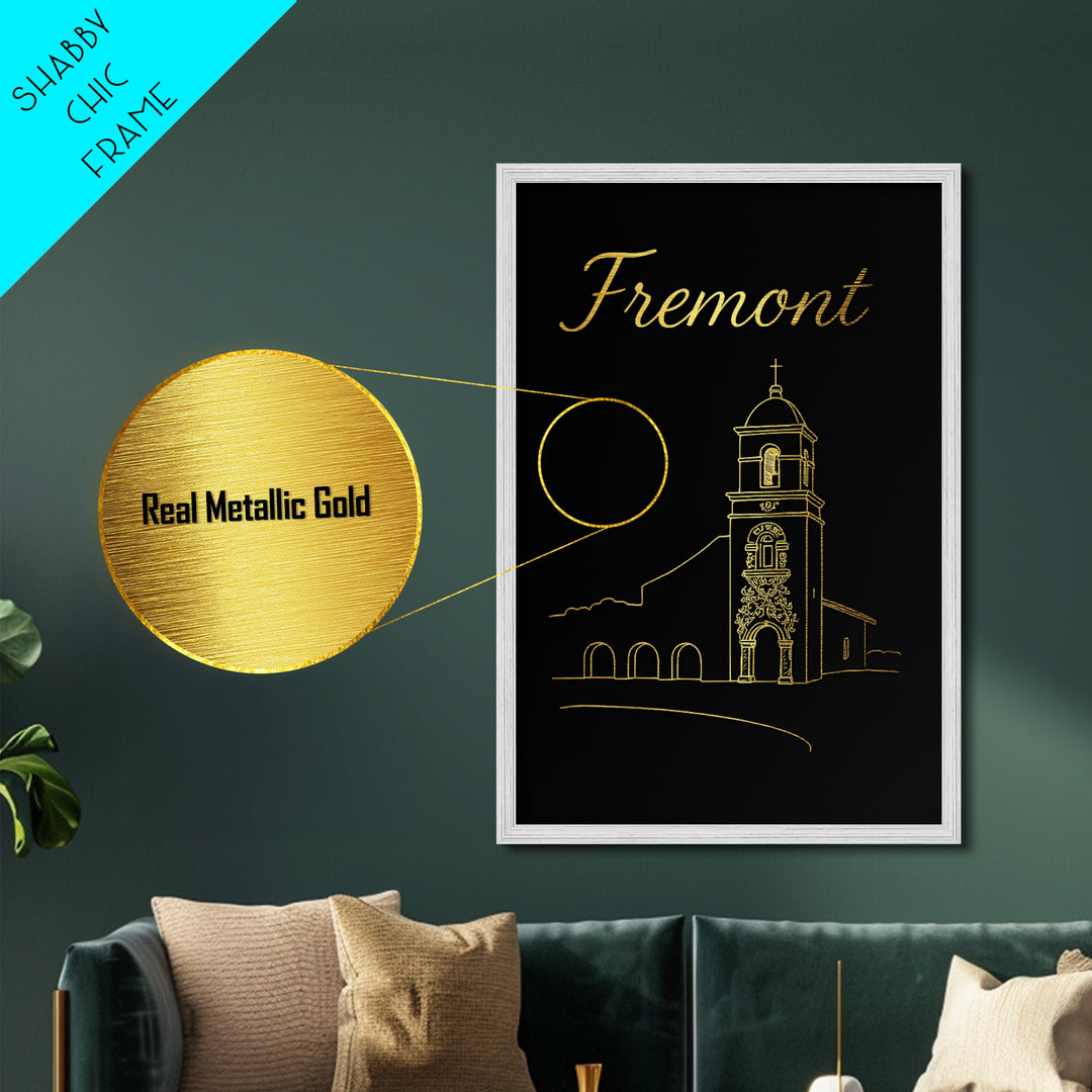 Fremont California Art, Metallic Gold Print, Wood Framed Art, Metal Art, Minimalist Wall Art, Wanderlust Gift, Bedroom Wall Art