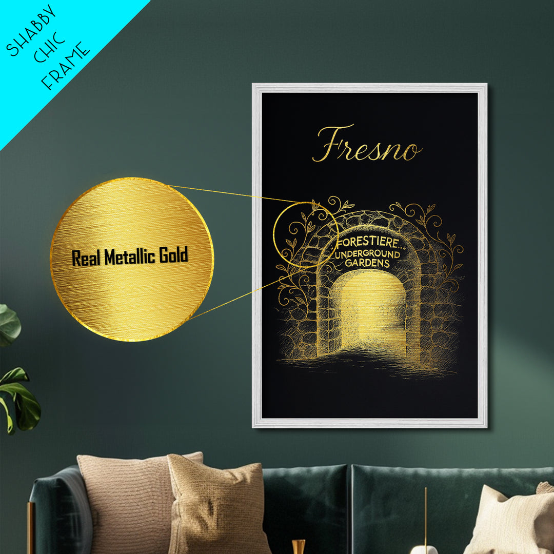 Fresno California Travel, Metallic Gold Art, Wood Framed Art, Metal Art, Modern Skyline Wall Print, Anniversary Gift, Entryway Wall Print