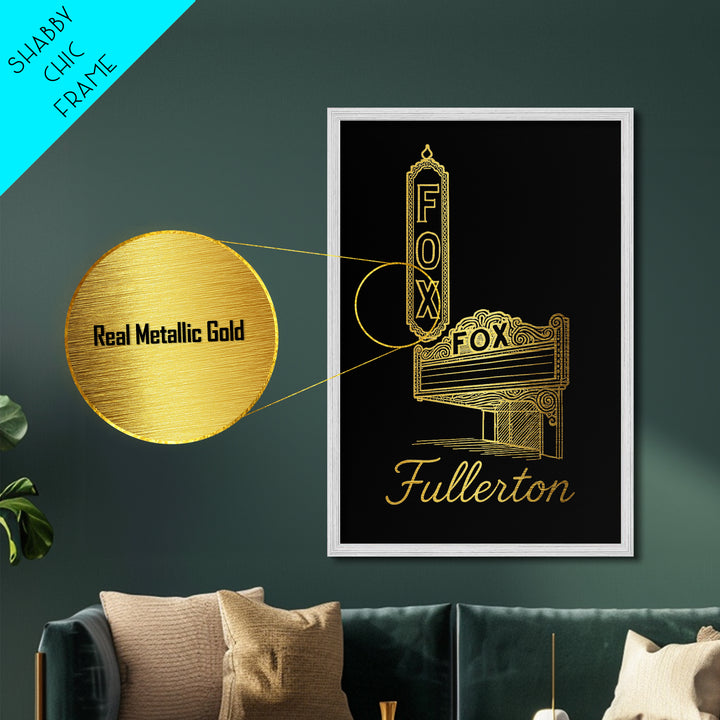 Fullerton California Travel, Metallic Gold Art, Wood Framed Art, Metal Art, Modern Skyline Wall Print, Retirement Gift, Bedroom Wall Art