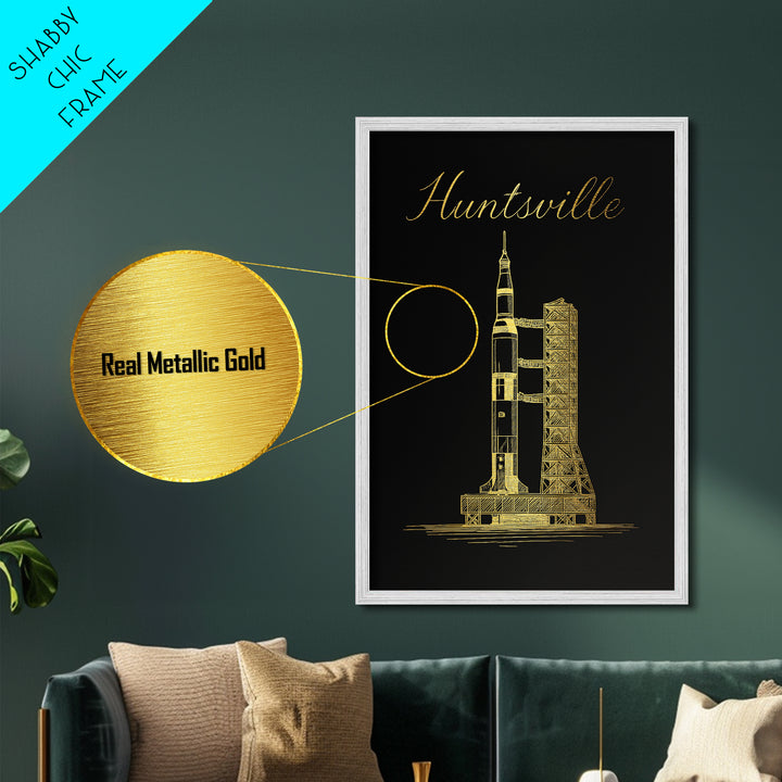 Huntsville Alabama Art, Metallic Gold Print, Wood Framed Art, Metal Art, Modern Wall Art, Graduation Gift, Bedroom Wall Art