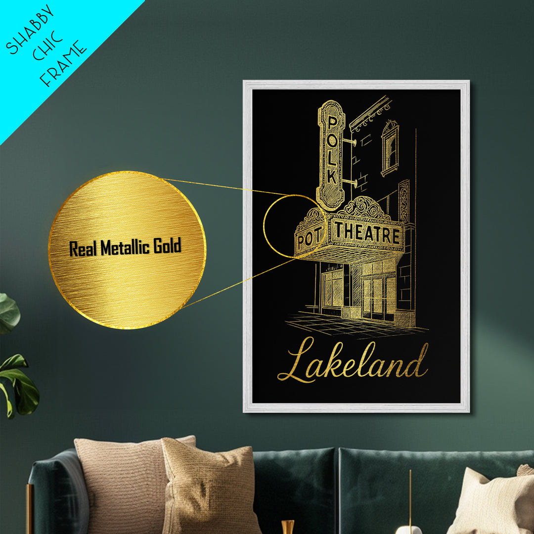 Lakeland Florida Art, Metallic Gold Art, Wood Framed Art, Metal Art, Modern Wall Art, Adventure Lover Gift, Bedroom Wall Art