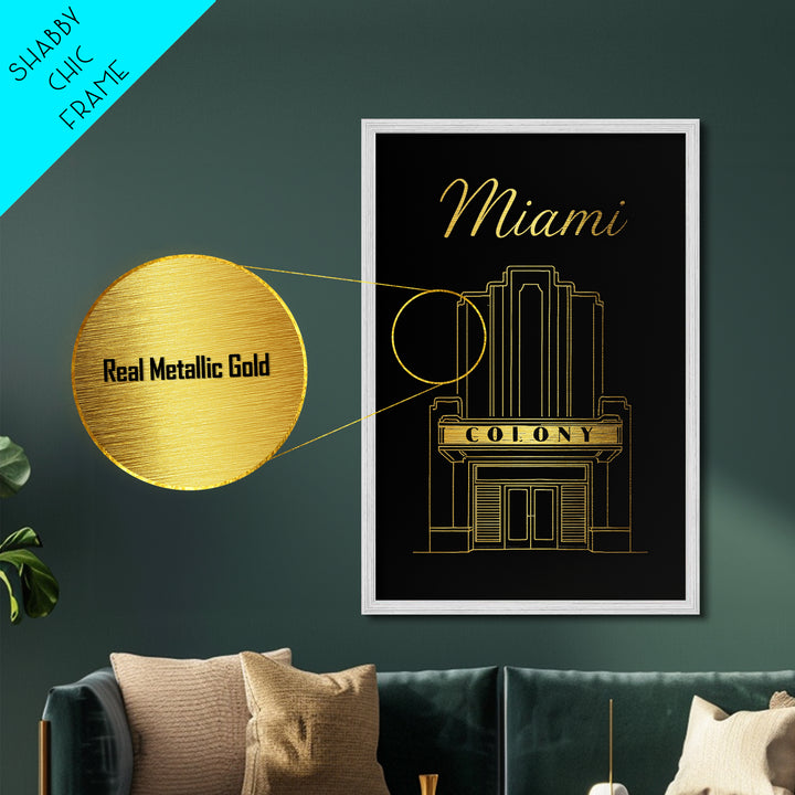 Miami Florida Travel, Metallic Gold Art, Wood Framed Art, Metal Art, Retirement Gift, Bedroom Wall Art, Hallway Wall Art