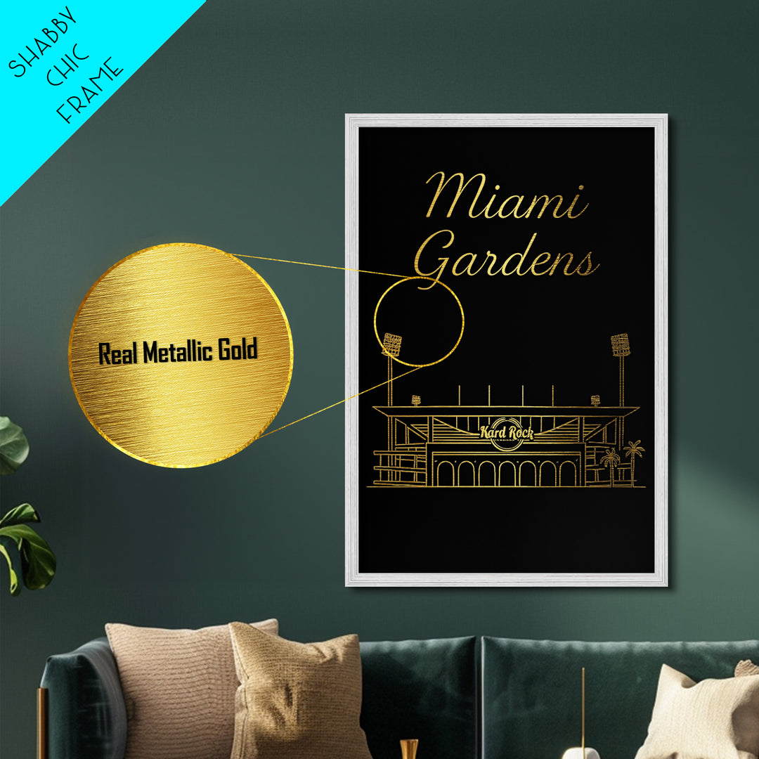 Miami Gardens Florida Travel, Metallic Gold Art, Wood Framed Art, Metal Art, Destination Gift, Bedroom Art, Home Office Art