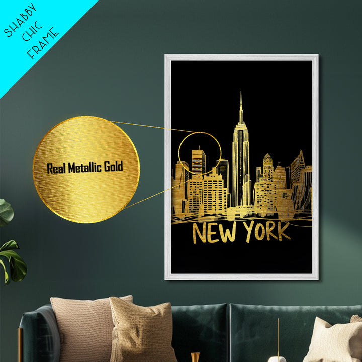 New York New York Art, Metallic Gold Art, Wood Framed Art, Metal Art, Modern House Art, Birthday Gift, Living Room Art