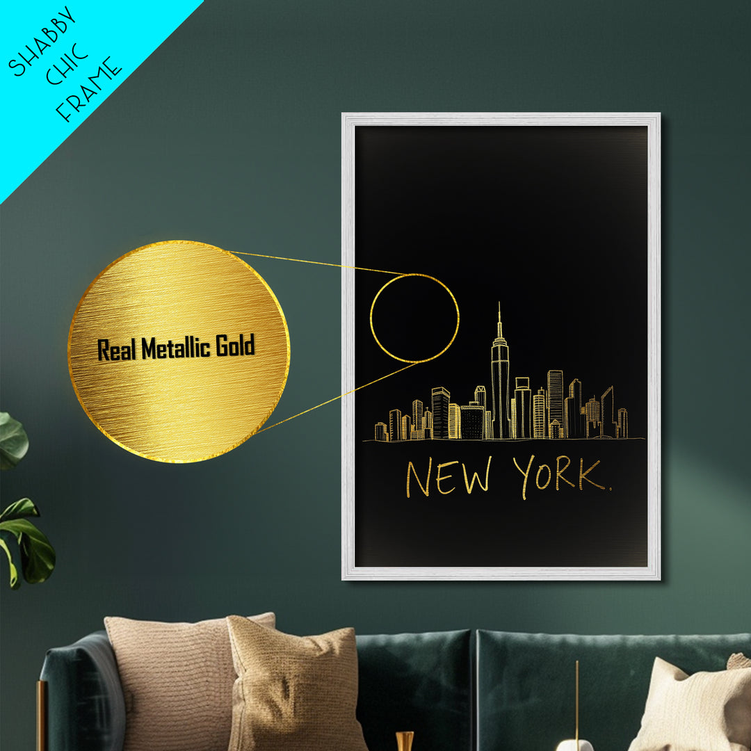 New York New York Art, Metallic Gold Art, Wood Framed Art, Metal Art, Modern House Art, Wanderlust Gift, Bedroom Art