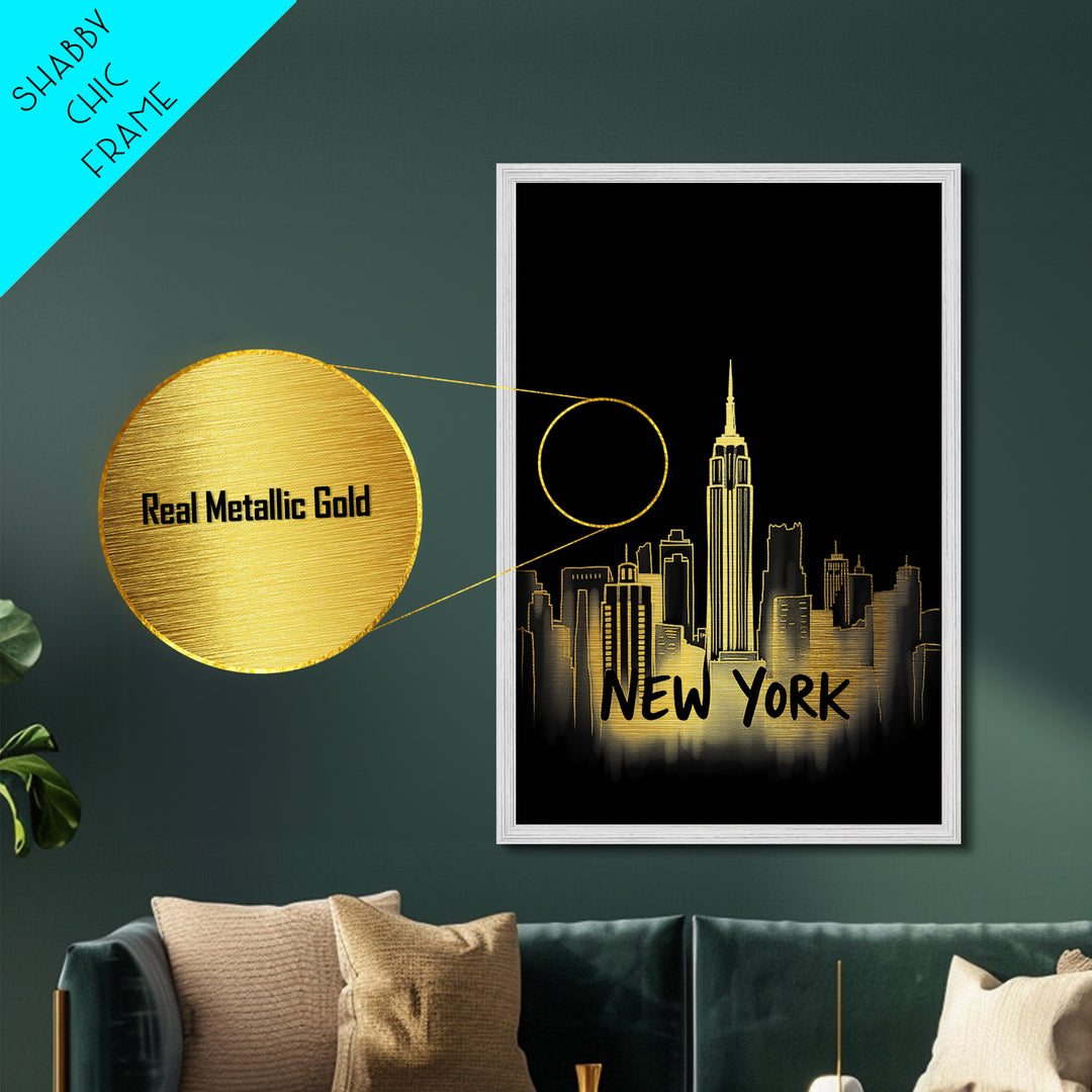 New York New York Travel, Metallic Gold Print, Wood Framed Art, Metal Art, Modern Wall Art, Graduation Gift, Living Room Art